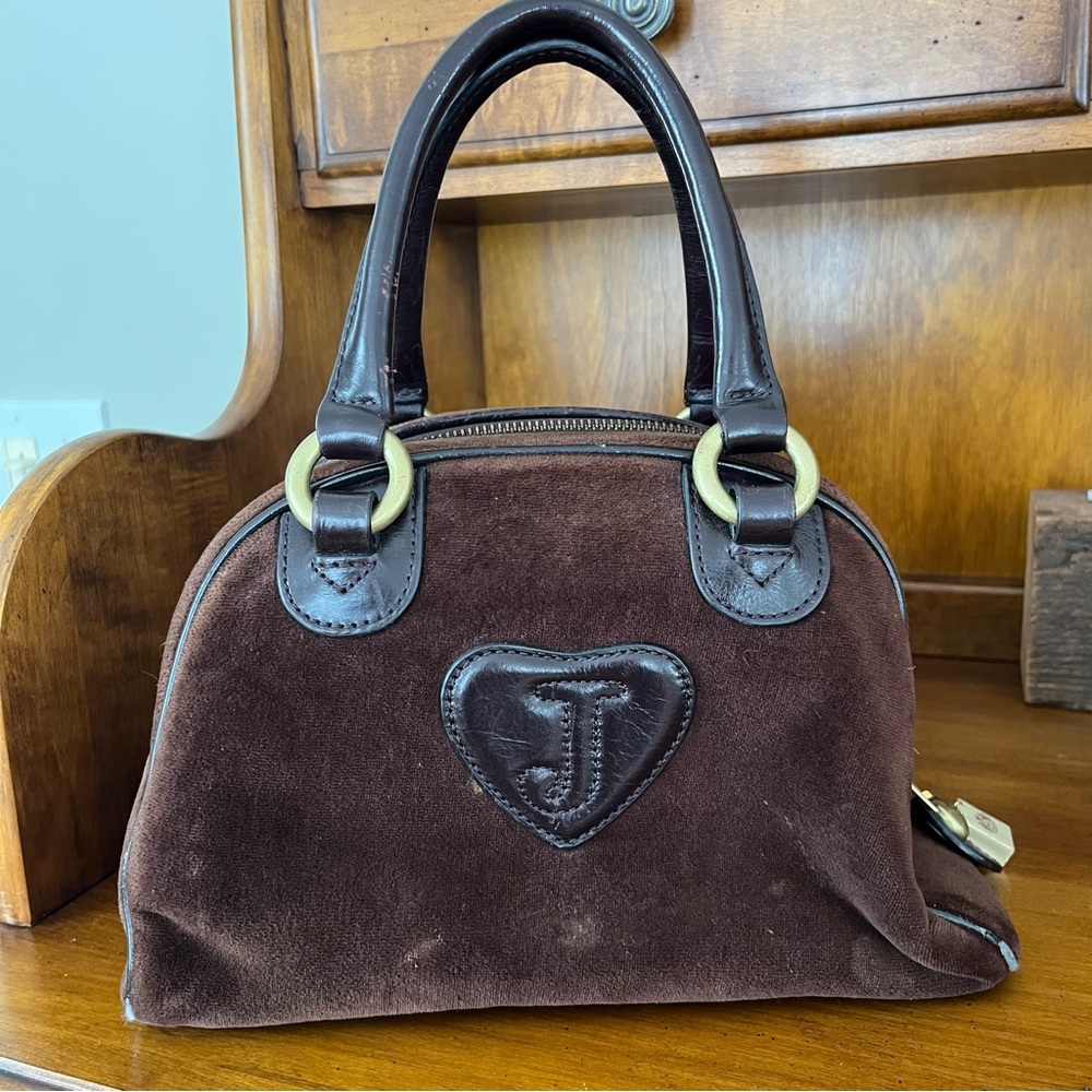 Juicy Couture Vintage Brown Bowling Bag Purse with Pink Accents - Picture 2 of 14
